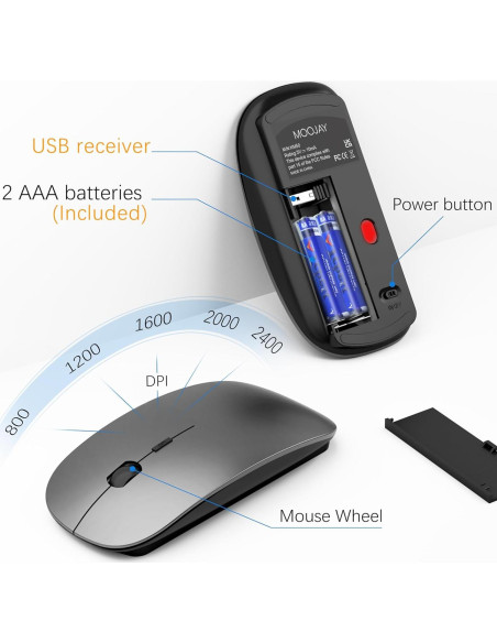 Combo Teclado y Ratón Inalámbricos MOOJAY Silencioso Gris Combo Teclado y Ratón Inalámbricos MOOJAY Silencioso Gris