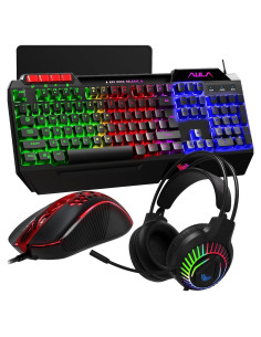 Combo Gaming AULA: Teclado RGB, Ratón, Auriculares y Alfombrilla