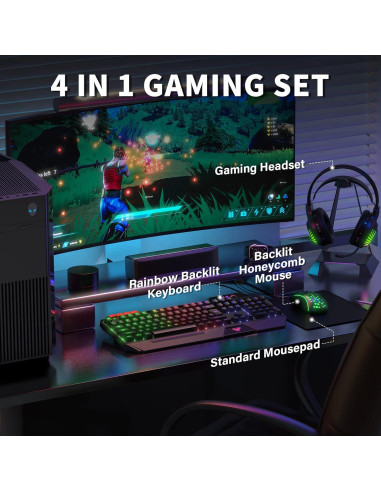 Combo Gaming AULA: Teclado RGB, Ratón, Auriculares y Alfombrilla