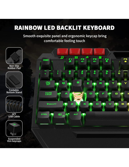 Combo Gaming AULA: Teclado RGB, Ratón, Auriculares y Alfombrilla