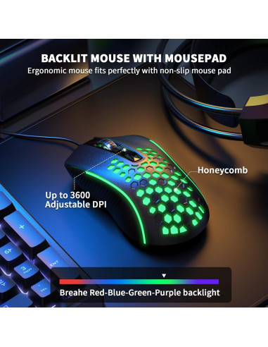 Combo Gaming AULA: Teclado RGB, Ratón, Auriculares y Alfombrilla