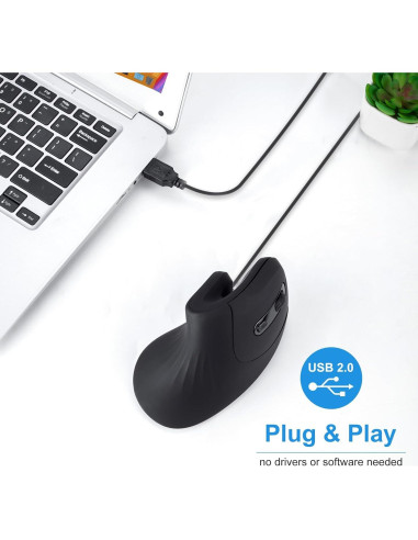 Ratón Vertical Ergonómico HXMJ USB 1.5m Clic Silencioso Negro