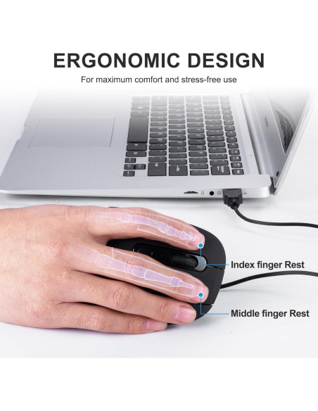 Ratón Vertical Ergonómico HXMJ USB 1.5m Clic Silencioso Negro