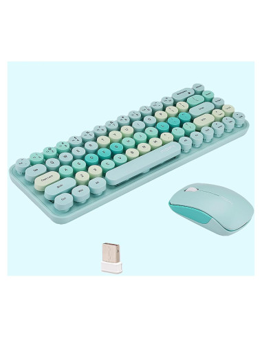 Combo Teclado y Ratón Inalámbrico Lomiluskr Verde 68 Teclas