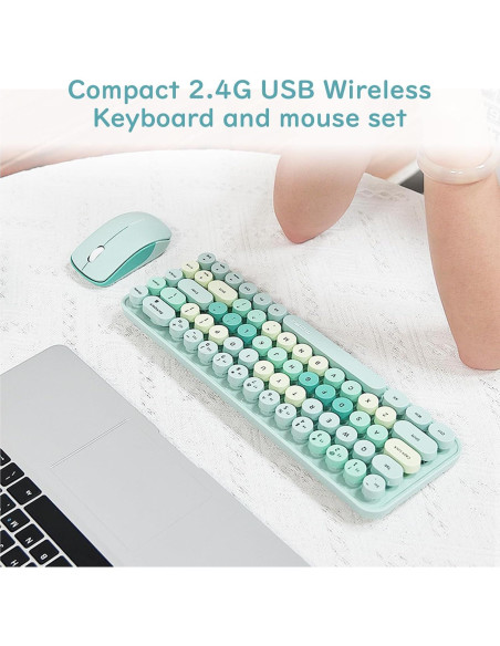 Combo Teclado y Ratón Inalámbrico Lomiluskr Verde 68 Teclas
