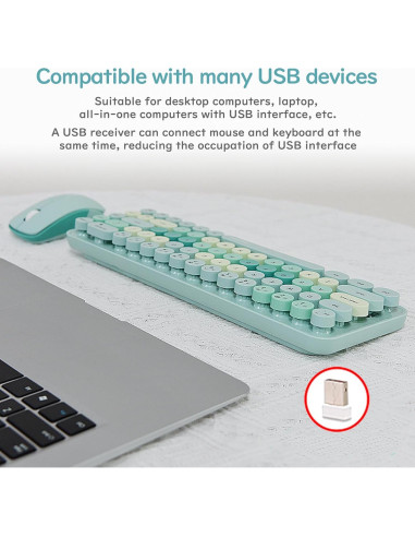 Combo Teclado y Ratón Inalámbrico Lomiluskr Verde 68 Teclas