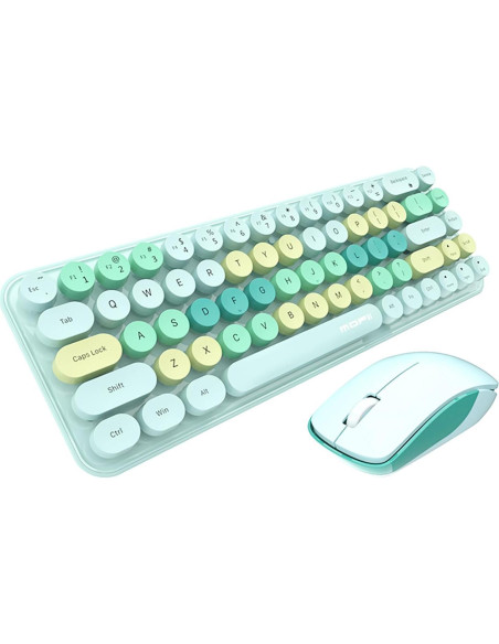 Combo Teclado y Ratón Inalámbrico Lomiluskr Verde 68 Teclas