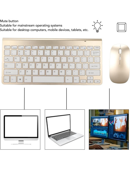 Combo Teclado y Ratón Hilitand USB Ergonómico 2.4G Dorado