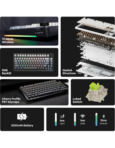 Teclado Mecánico Gaming EPOMAKER EA75 RGB 75% Inalámbrico