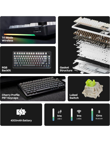 Teclado Mecánico Gaming EPOMAKER EA75 RGB 75% Inalámbrico Teclado Mecánico Gaming EPOMAKER EA75 RGB 75% Inalámbrico