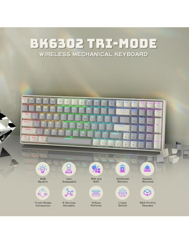 Teclado Mecánico Inalámbrico Taiahiro BK6302 Retro RGB 100 Teclas