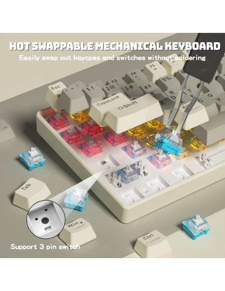 Teclado Mecánico Inalámbrico Taiahiro BK6302 Retro RGB 100 Teclas