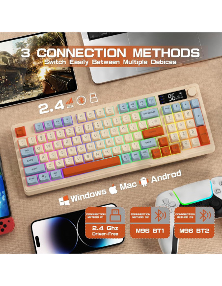 Teclado Gaming Inalámbrico LexonElec M96, 94 Teclas RGB
