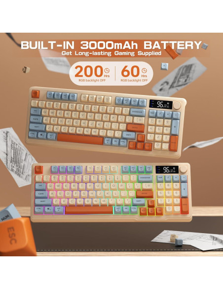 Teclado Gaming Inalámbrico LexonElec M96, 94 Teclas RGB