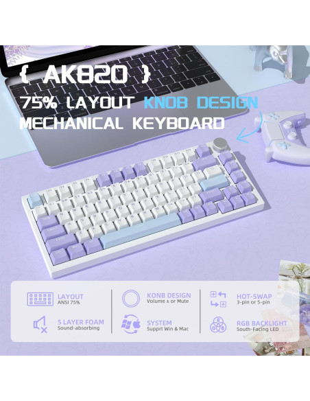 Teclado Mecánico Gaming AJAZZ AK820 75% USB-C RGB Personalizable