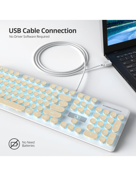 Teclado Retro de Máquina de Escribir FS SHOP 104 Teclas USB Caqui