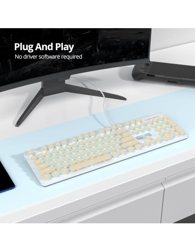 Teclado Retro de Máquina de Escribir FS SHOP 104 Teclas USB Caqui