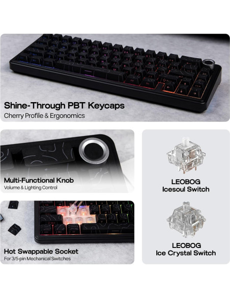 Teclado Mecánico Inalámbrico EPOMAKER F65 PRO RGB 66 Teclas Teclado Mecánico Inalámbrico EPOMAKER F65 PRO RGB 66 Teclas