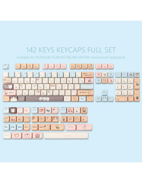 Teclas PBT 142 Lindas de Gato Sal Marina para Teclados Mecánicos