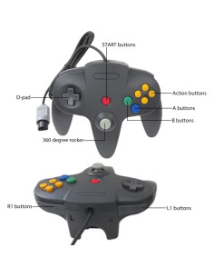 Controlador de Juego con Cable USonline911 para Nintendo 64 - Negro y Gris 2