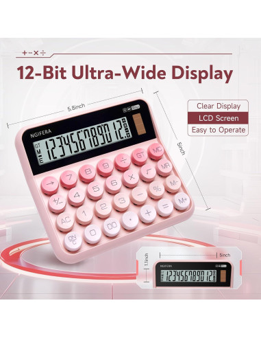 Calculadora Mecánica NGIFERA 12 Dígitos Pantalla Grande Azul