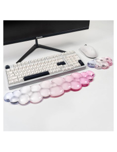 Conjunto Reposamuñecas Gel Silicona Ergonomico Nube Rosa Claro Azul
