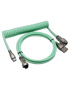 Cable Enrollado USB C Yajouwin 1.5m Verde para Teclados