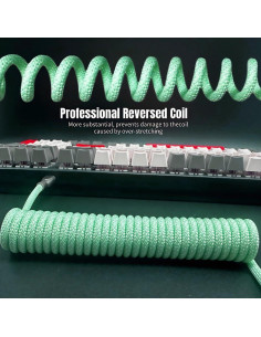 Cable Enrollado USB C Yajouwin 1.5m Verde para Teclados 2