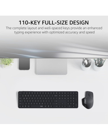 Combo Teclado y Ratón Inalámbrico Rapoo 9560M, USB-C, Silencioso