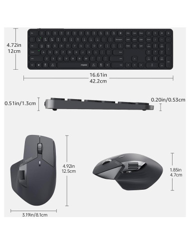 Combo Teclado y Ratón Inalámbrico Rapoo 9560M, USB-C, Silencioso