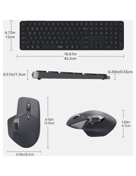 Combo Teclado y Ratón Inalámbrico Rapoo 9560M, USB-C, Silencioso