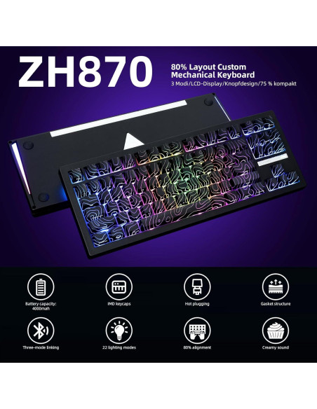 Teclado Mecánico Inalámbrico ZORNHER ZH870 80% RGB Negro