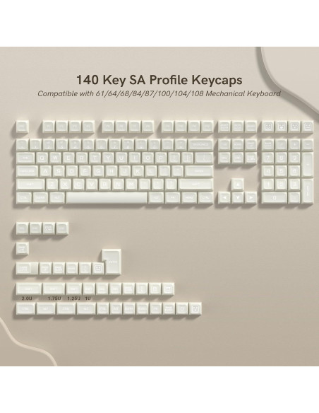 Keycaps Dagaladoo Jade Blanca 140 Teclas PBT Doble Tiro
