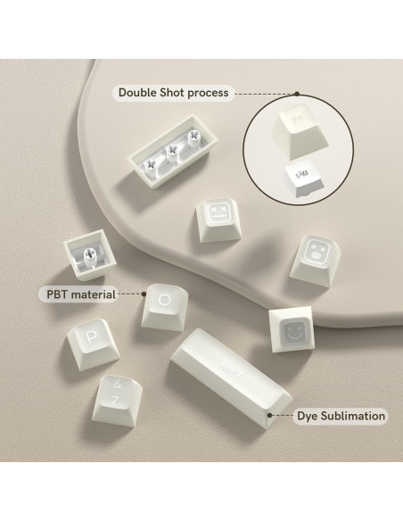 Keycaps Dagaladoo Jade Blanca 140 Teclas PBT Doble Tiro