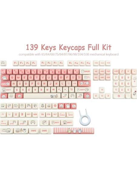 Juego de Teclas Mecánicas PBT 139 Teclas Rosa Kawaii Tyrixki