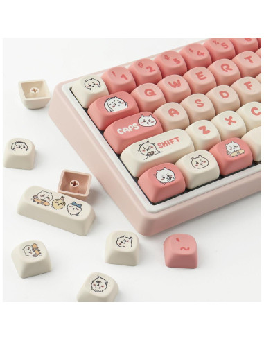Juego de Teclas Mecánicas PBT 139 Teclas Rosa Kawaii Tyrixki