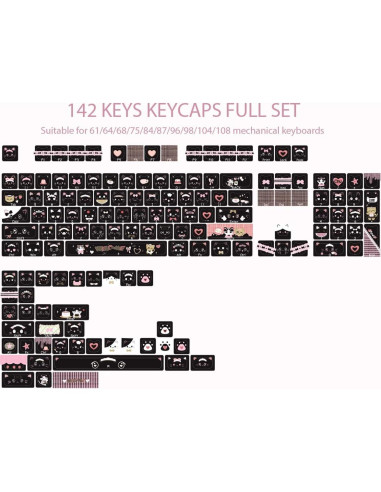 Conjunto de Teclas PBT Gato Negro TYRIXKI 142 Teclas MAO