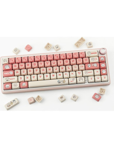 Juego de Teclas Mecánicas PBT 139 Teclas Rosa Kawaii Tyrixki
