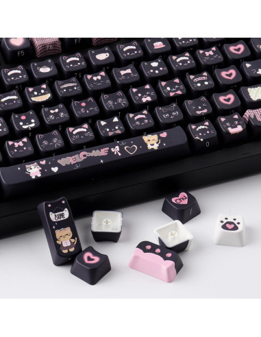 Conjunto de Teclas PBT Gato Negro TYRIXKI 142 Teclas MAO
