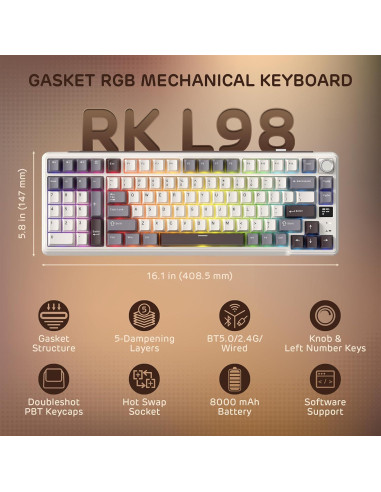 Teclado Mecánico Inalámbrico RK Royal Kludge L98 para Zurdos