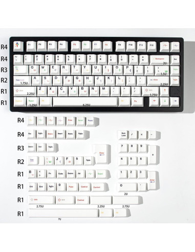 Conjunto de 144 Teclas Blancas Mintcaps PBT Cherry para Teclados