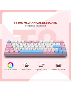 Teclado Mecánico Compacto YINDIAO T8 60% RGB Rosa 2