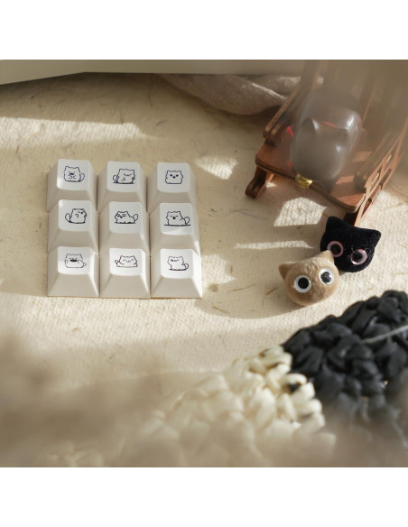 Conjunto de Keycaps PBT de Gato SUEHIODHY 151 Teclas Blanco Lechoso