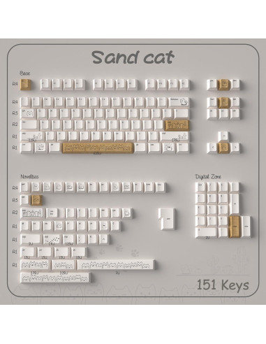 Conjunto de Keycaps PBT de Gato SUEHIODHY 151 Teclas Blanco Lechoso