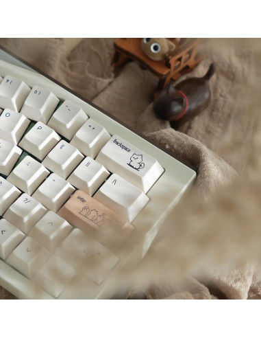 Conjunto de Keycaps PBT de Gato SUEHIODHY 151 Teclas Blanco Lechoso