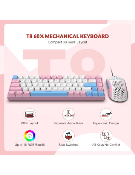Combo Teclado Mecánico y Ratón RGB LEXONELEC MK14 68 Teclas Combo Teclado Mecánico y Ratón RGB LEXONELEC MK14 68 Teclas