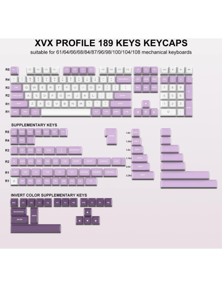 Conjunto de Teclas PBT Dagaladoo 189 Teclas Blancas/Púrpuras
