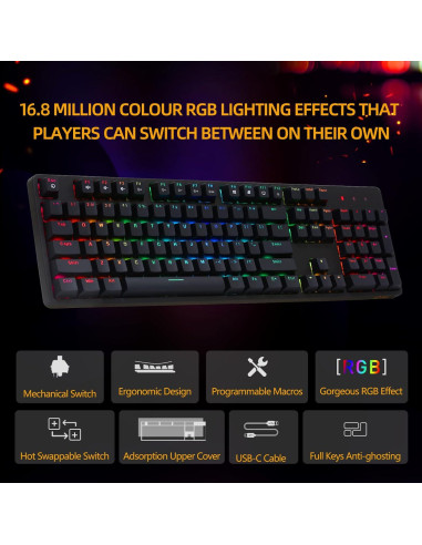 Teclado Mecánico RGB IROK FE87/104, Intercambiable en Caliente, Tipo-C