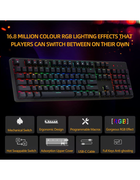 Teclado Mecánico RGB IROK FE87/104, Intercambiable en Caliente, Tipo-C