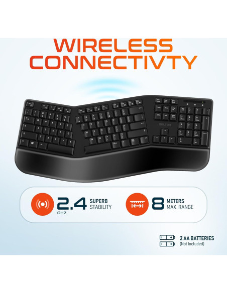 Teclado Ergonómico Inalámbrico Delton KB200 con Reposamuñecas Teclado Ergonómico Inalámbrico Delton KB200 con Reposamuñecas